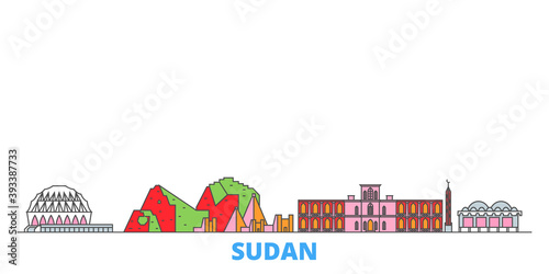 Sudan cityscape line vector. Travel flat city landmark, oultine illustration, line world icons