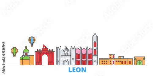 Mexico, Leon cityscape line vector. Travel flat city landmark, oultine illustration, line world icons