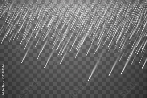 Falling hail on a transparent background. Falling water drops texture. photo