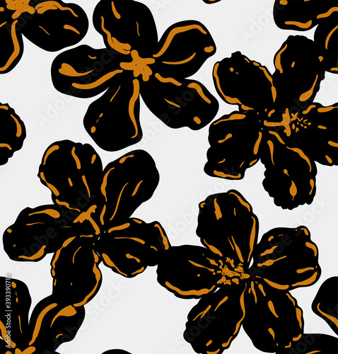 Style hibiscus flower brush seamless pattern