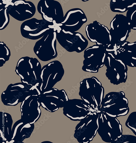 Stylish hibiscus flower brushstroke seamless pattern  