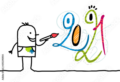 Cartoon Artist Painting a 2021 funny Graffiti face