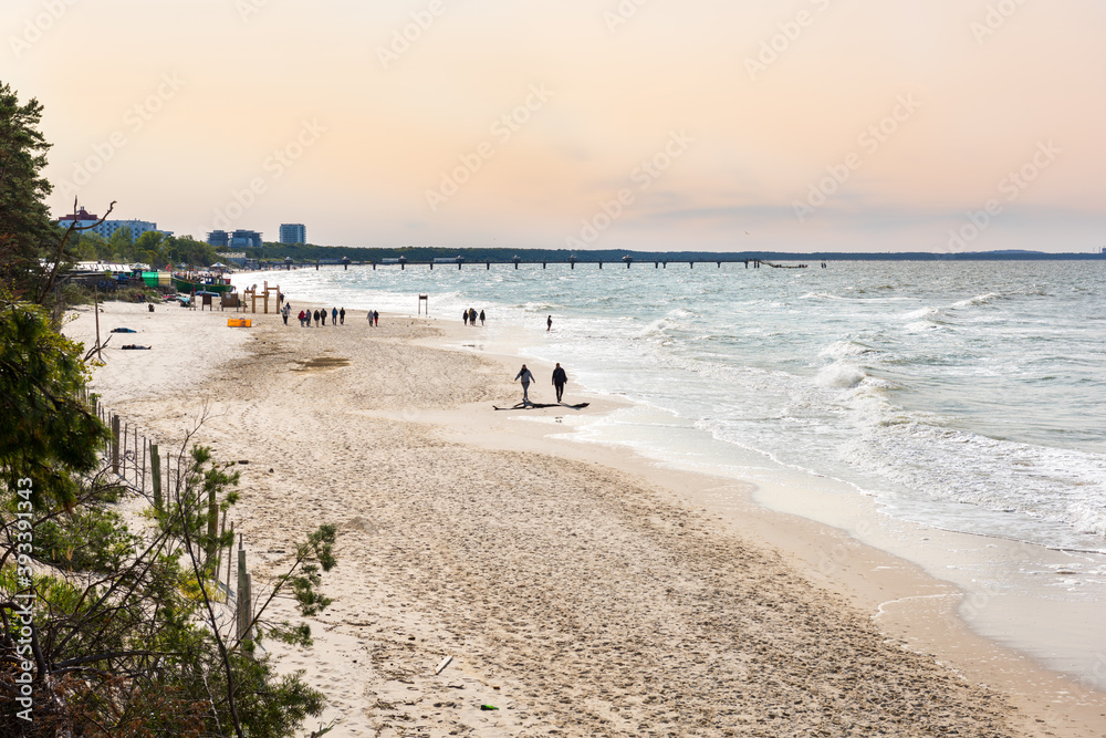 Landscape of the Baltic Sea beach in Miedzyzdroje, Poland