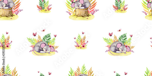 watercolor collection of mice in autumn meadow