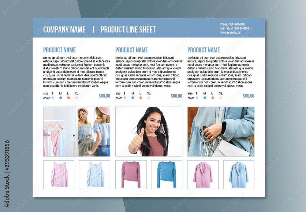 Examples Of Line Cards Line Product Sheet Layout Stock Template | Adobe Stock