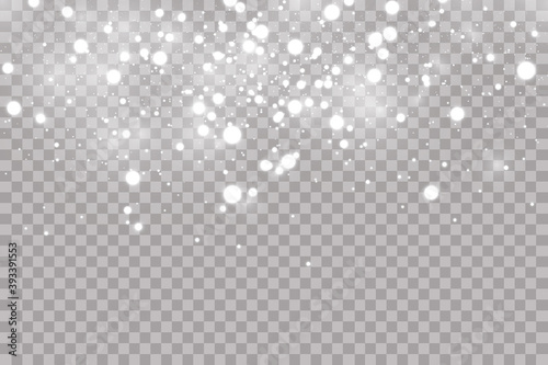 Falling hail or snow on a transparent background. Falling water drops texture.