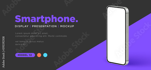 3d realistic smartphone display mockup vector. isolated angled perspective modern phone presentation