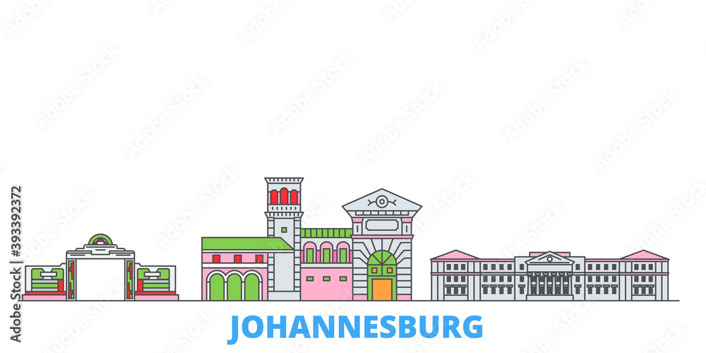 Fototapeta premium South Africa, Johannesburg cityscape line vector. Travel flat city landmark, oultine illustration, line world icons