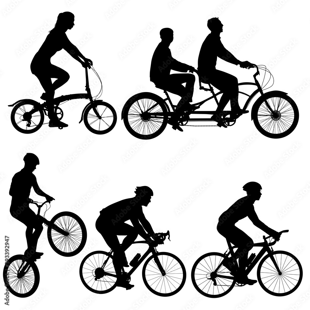 Obraz premium Set silhouette of a tandem cyclist on a white background