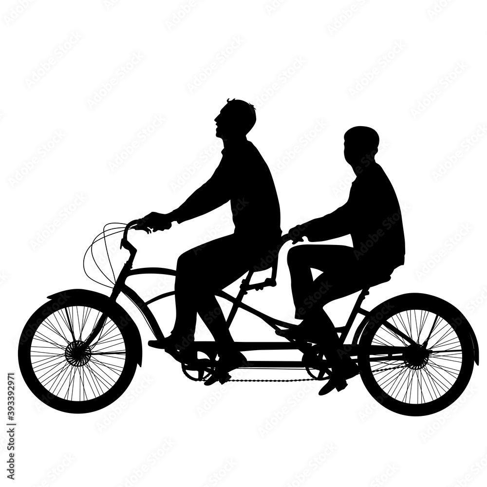 Fototapeta premium Silhouette of a tandem cyclist on a white background