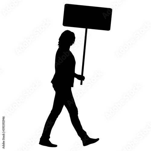 Black silhouettes of woman with banner on white background