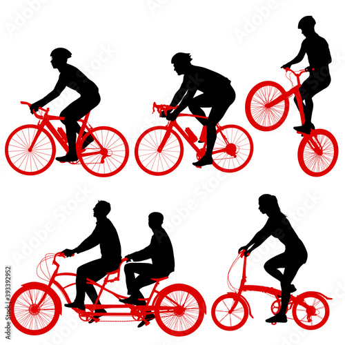 Set silhouette of a tandem cyclist on a white background