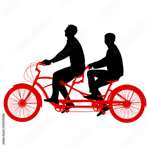 Silhouette of a tandem cyclist on a white background
