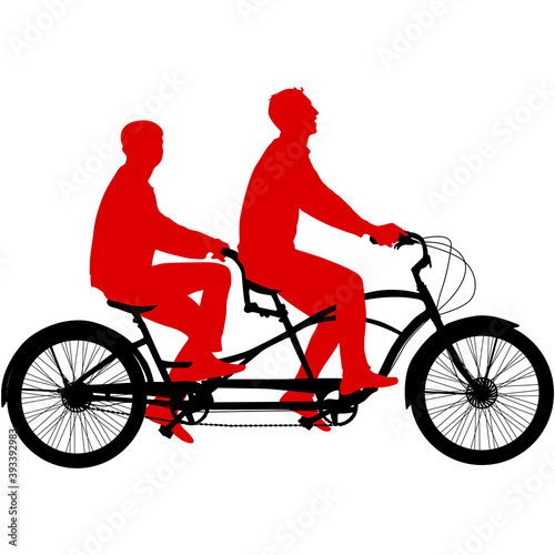 Silhouette of a tandem cyclist on a white background
