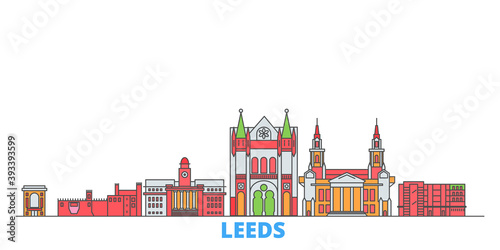 United Kingdom, Leeds cityscape line vector. Travel flat city landmark, oultine illustration, line world icons