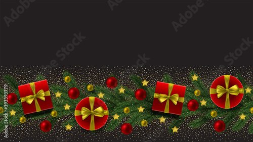 Christmas and New Year Seamless Border with Fir Tree