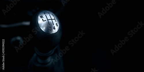 Close-up of a manual gear lever shift with copy space