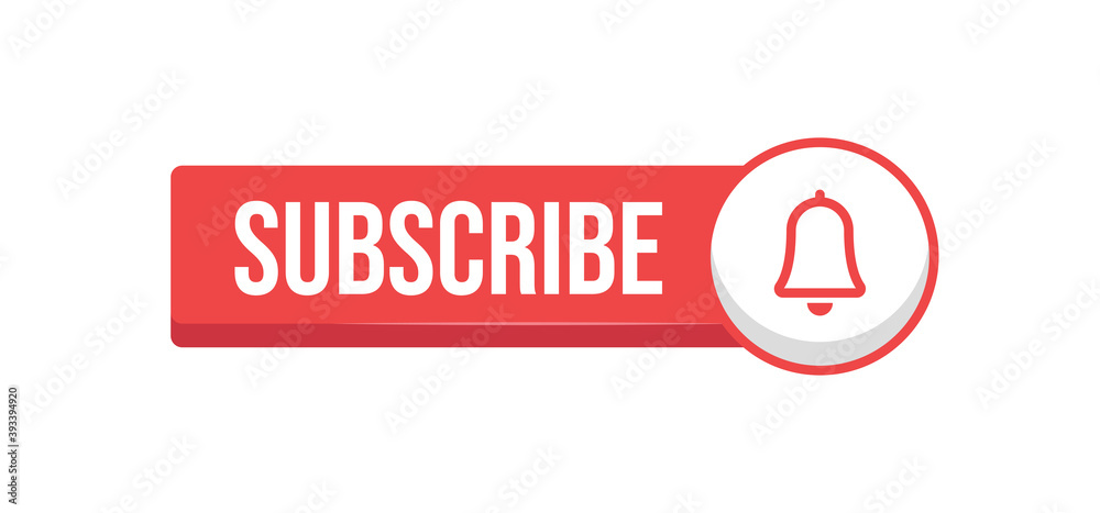 Subscribe red button with bell icon. Subscription to channel in social media. Flat style vector design. Subscribe red button with bell icon. Subscription to channel in social media. Flat style vector design.