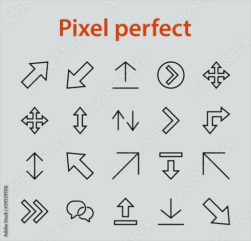 Set of line arrows, directions, arrows, contains icons such as pause, continuation, directly, to the right, Editable stroke. 480x480, On a white background, Vector illustration
