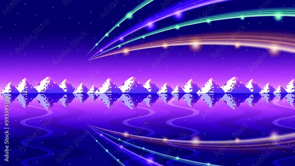 Abstract Sky Northern Lights Glow Gradient Background Vector With Mountains Water And Trees Vector Design Style