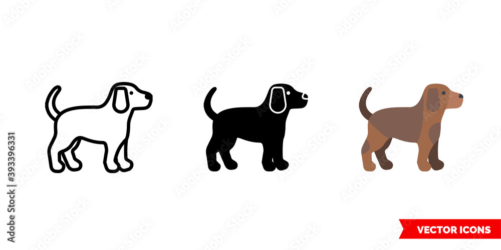 Dog icon of 3 types color, black and white, outline. Isolated vector sign symbol.