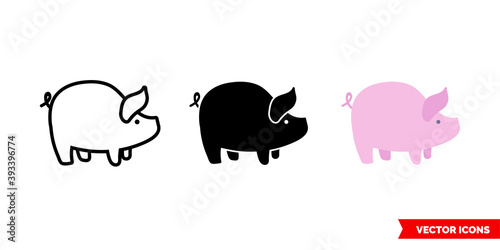 Pig icon of 3 types color  black and white  outline. Isolated vector sign symbol.