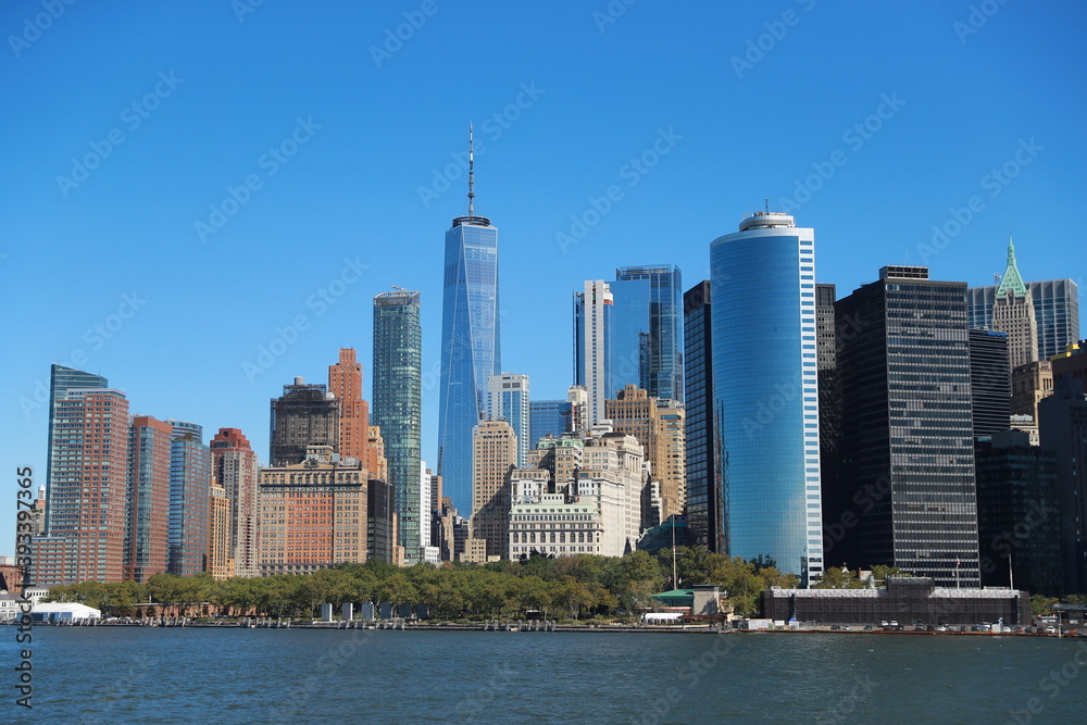 A view of One World Trade Center and lower Manhattan are seen on board the Staten Island Ferry. A view of One World Trade Center and lower Manhattan are seen on board the Staten Island Ferry.