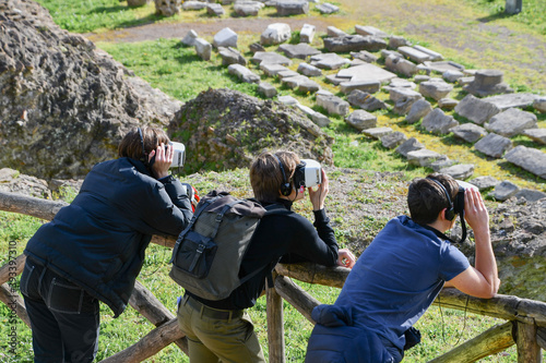 Boys visiting Rome with virtual tour mask