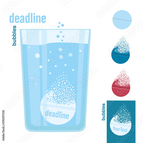 Dissolving pill in a glass of water. Deadline concept