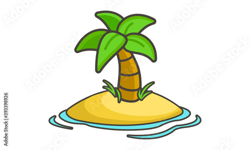 Palm Tree and Island Vector Isolated on White Background