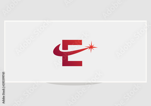 Abstract E letter logo design with spark concept. Spark E logo design