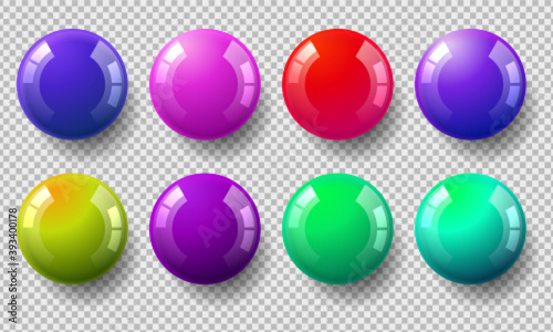 Set of glossy colored balls on transparent background
