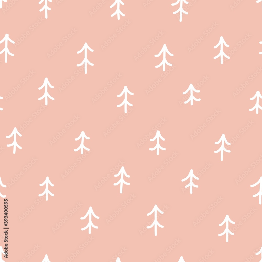 Simple tree scandinavian christmas seamless pattern vector. Cute mimimalist hygge style illustration for seasom holidays with hand drawn pines