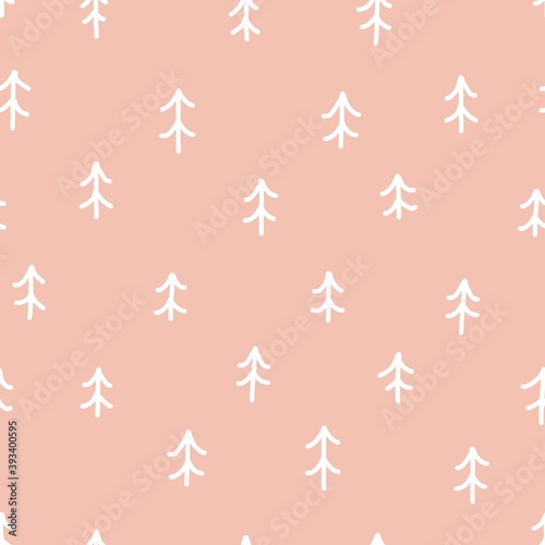 Simple tree scandinavian christmas seamless pattern vector. Cute mimimalist hygge style illustration for seasom holidays with hand drawn pines photo