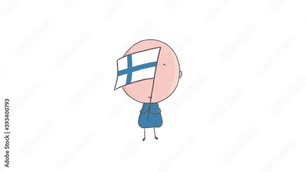 Pencil drawing of a boy holding a flag of Finland