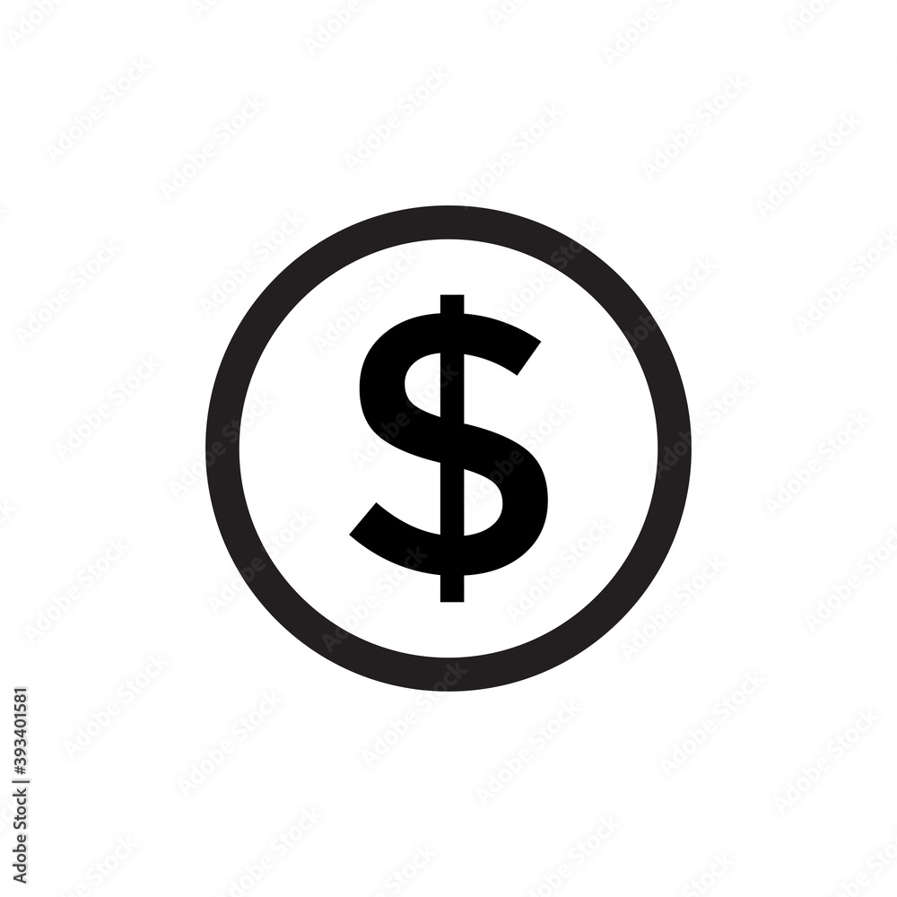 Dollar icon with outline style and black color Dollar icon with outline style and black color