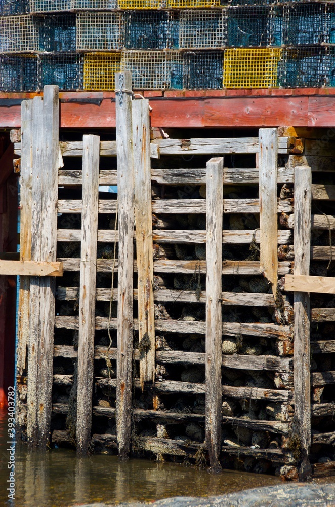 Wooden lobster fishing dock in Maine