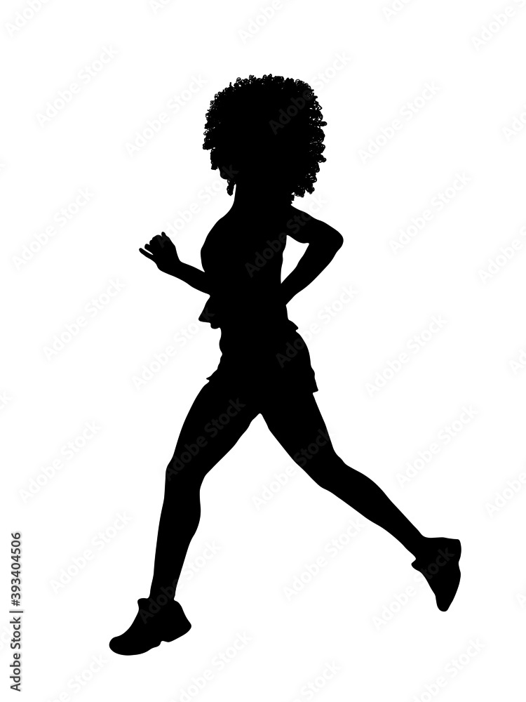 Isolated Silhouette woman, black woman, afro hair, sport, jogging