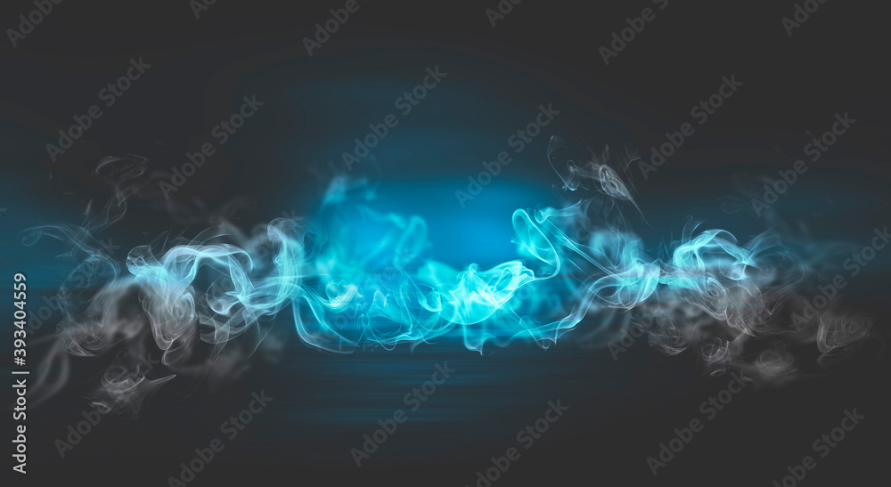 Dark street, neon light, smoke. Abstract dark background with neon glow, Wet asphalt, reflection on the water. Neon Rays and Lines.