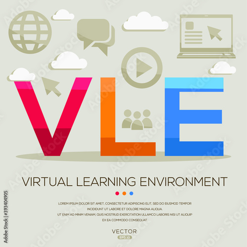 VLE mean (Virtual Learning Environment) Computer and Internet acronyms ,letters and icons ,Vector illustration.
