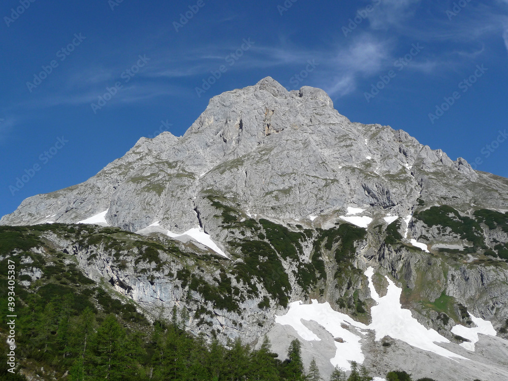 Via ferrata at high mountain lake Seebensee, Zugspitze mountain, Tyrol, Austria