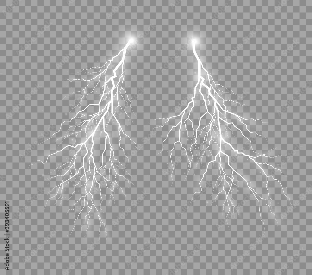 Set of zippers, thunderstorm and lightning. Symbol of natural strength or magic, abstract, electricity and explosion.