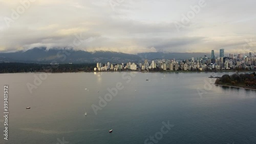 Top down view of yachts near Vanvouver downtown on a sunny afternoon photo