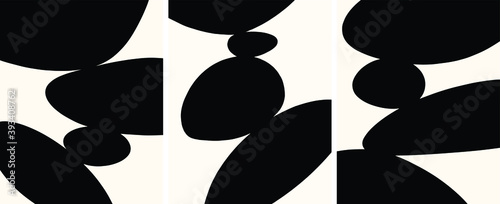 Canvas Print Black and White Minimalist Abstract Art Set, Balancing Stones zen vector illustr