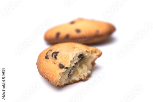 Closeup of french traditional chocolate madeleine on white background