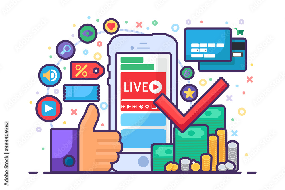 Live stream about finance concept flat icon Live stream about finance concept flat icon