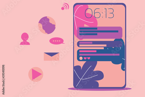 Abstract social media and digital marketing. social movement vector. icon technology on mobile. technology movement. smartphone digital. design esp10.