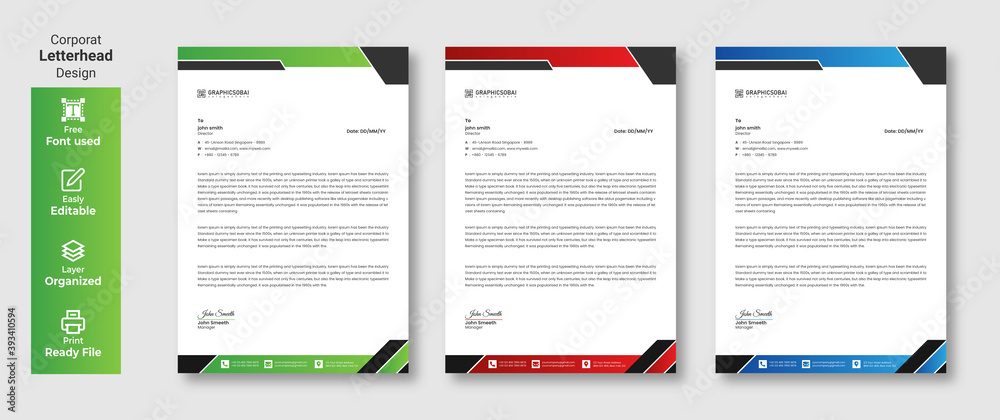 Modern Creative & Clean business style letterhead design template in flat style print with vector & illustration