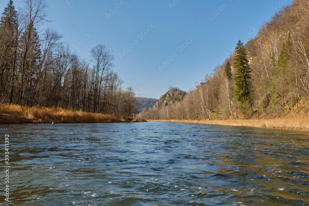 Mountain river in autumn. view in the middle of the river