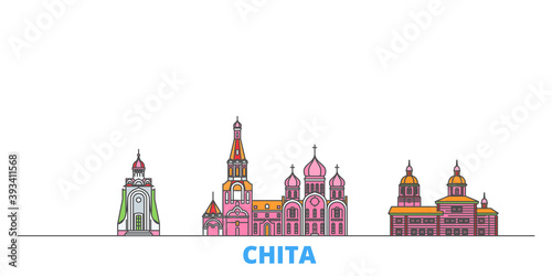 Russia, Chita cityscape line vector. Travel flat city landmark, oultine illustration, line world icons